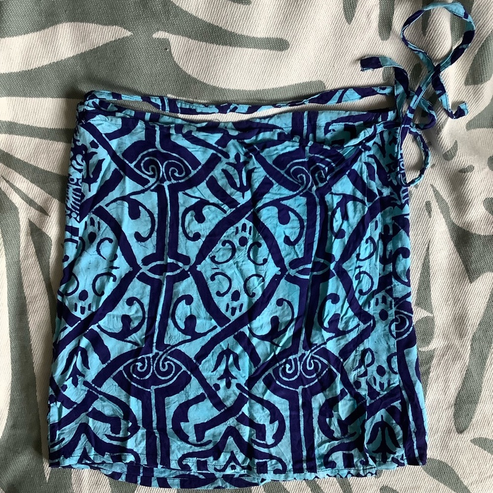 Wrap around mini skirt, 100% rayon, turquoise/ blue, One Size